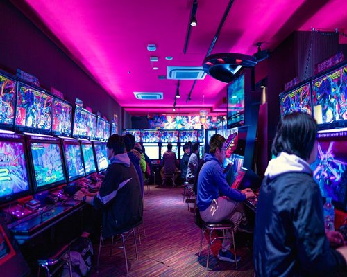 Neon gaming atmosphere with casino theme lighting